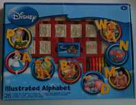 Conjunto de Desenho e Pintura c/ Carimbos em Madeira Alfabeto Disney