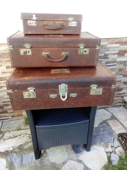 BAIXA DE PREÇO - Conj de 3 Malas Couro Vintage ANOS 40