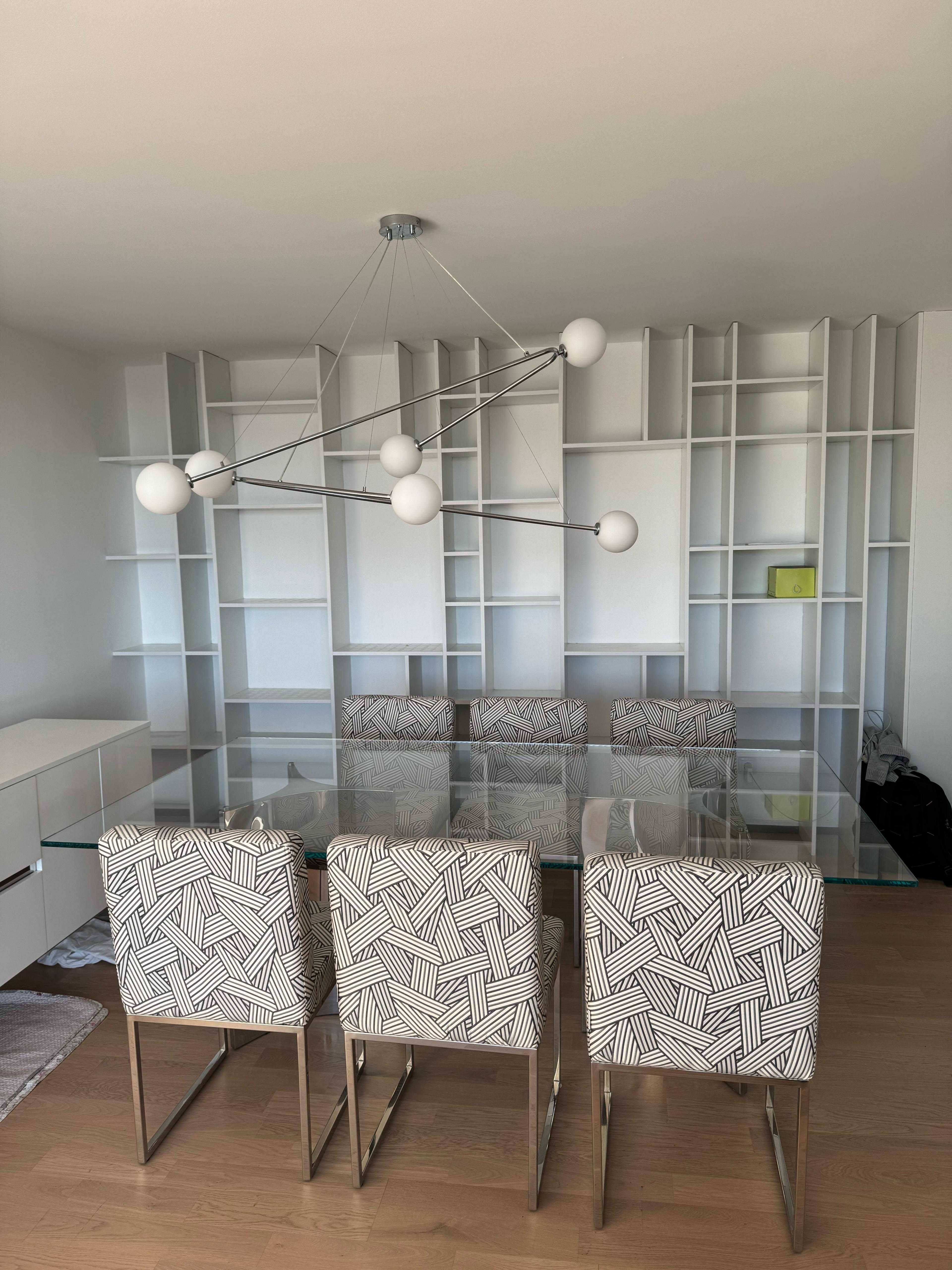 Conjunto de 6 cadeiras de mesa de jantar com padrão e base em inox