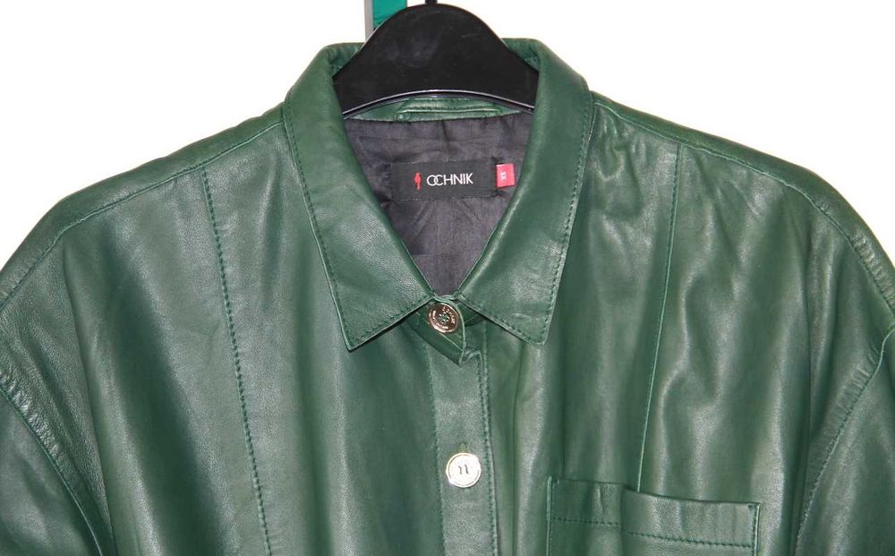 ochnik skora skórzana sukienka koszula szmizjerka zielona xs 34 36 s