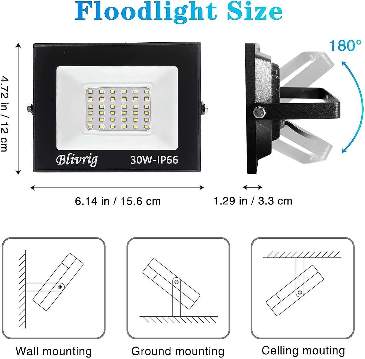 Reflektor zewnętrzny LED 30 W, 3000 lm, super jasny, IP66, wodoodporny