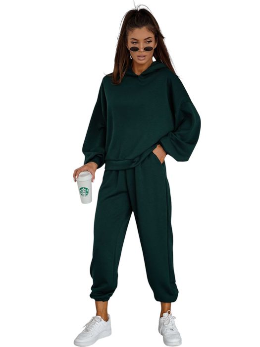 Komplet dres materiał masełko butelkowa zieleń kaptur L/XL 40 42 MOON