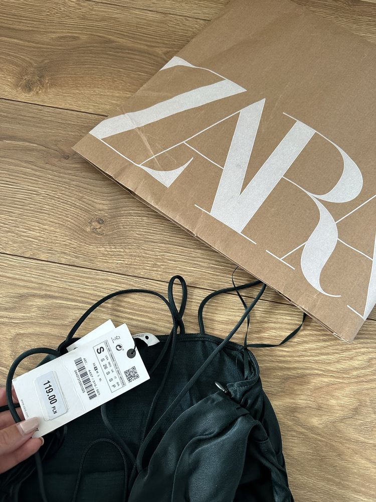 Nowa zielona satynowa sukienka Zara S