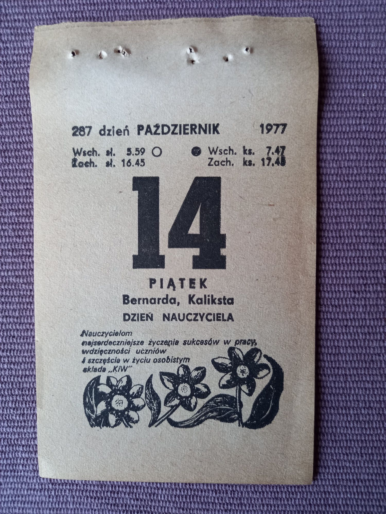Kartki z kalendarza 1977 rok