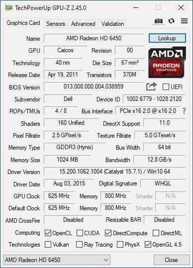 Radeon hd 6450 1 gb ddr3 низкая планка