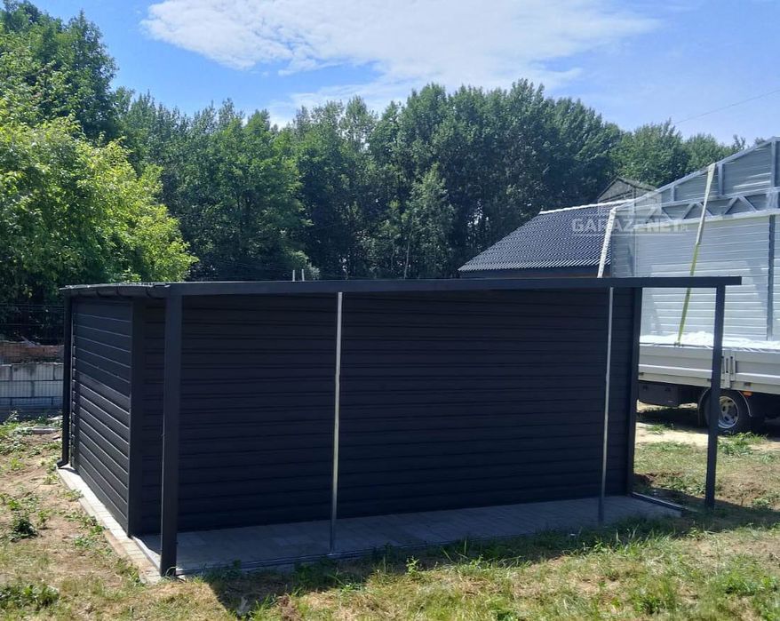 GARAŻ BLASZANY 3m X 5m + Wiata 1M. Brama Uchylna Antracyt 3X5 GB316