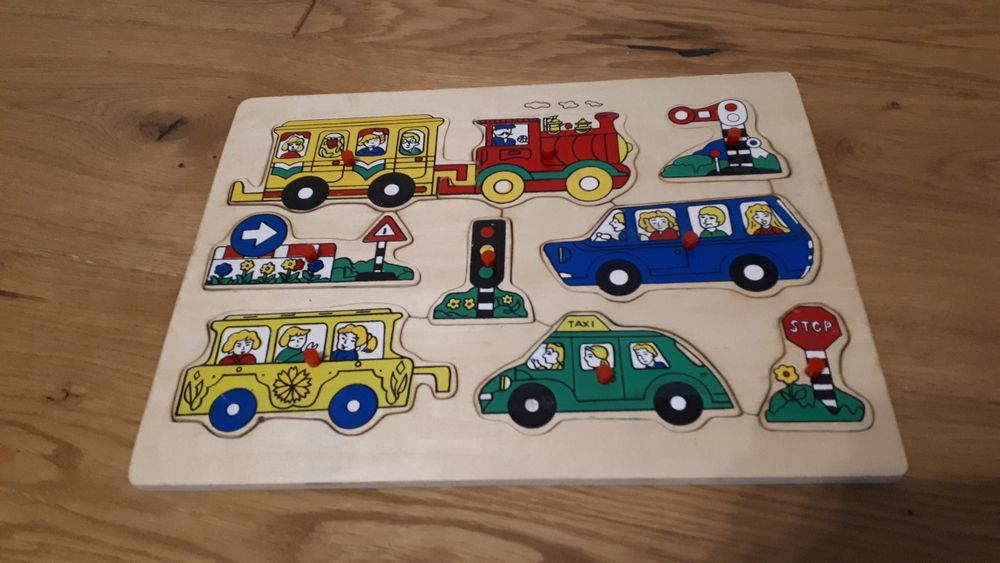 Drewniane puzzle dopasowanka autka pojazdy