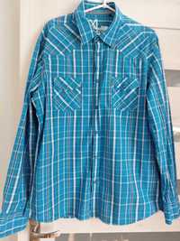 Koszula męska w kratę, NewYorker, rozmiar XL, niebieska, napy