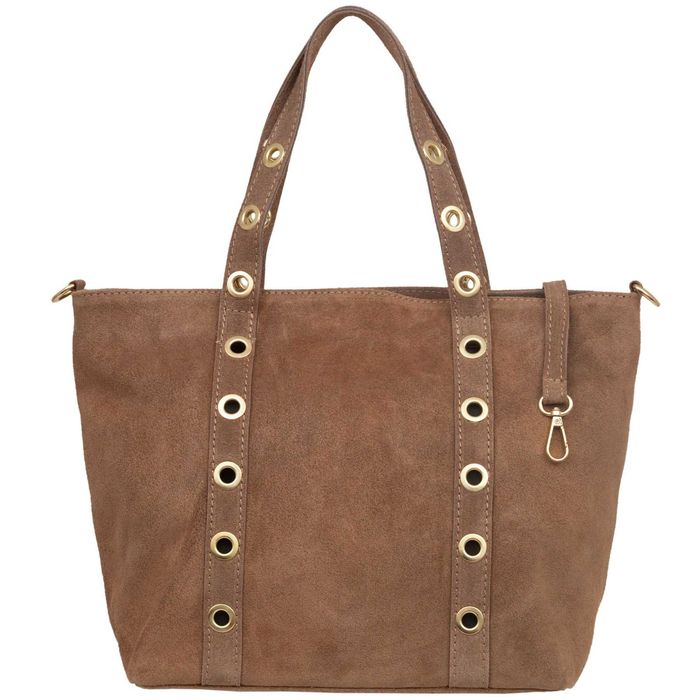 VERA PELLE torebka zamszowa shopper z kółkami i paskiem V699 taupe