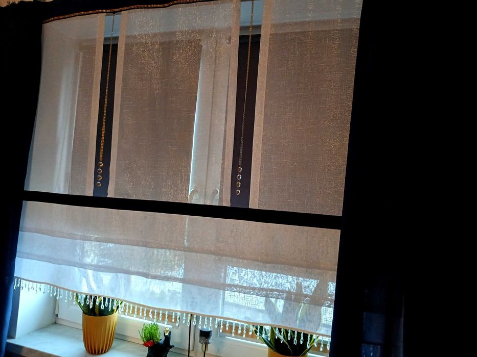 Firana panel 155 x 120 biel złoto granat