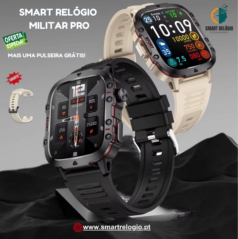 Smartwatch militar ultra pro + uma pulseira grátis