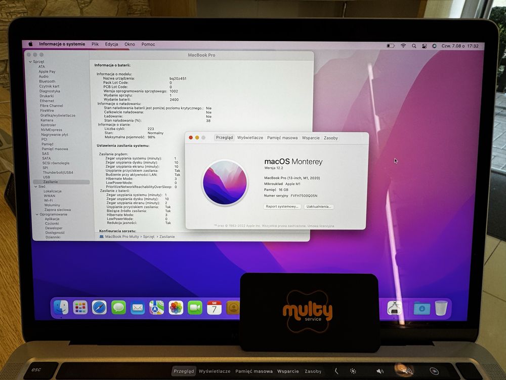 MacBook Pro 13” M1 (A2338) Stan BDB - 16GB RAM / 256GB SSD / TouchBar