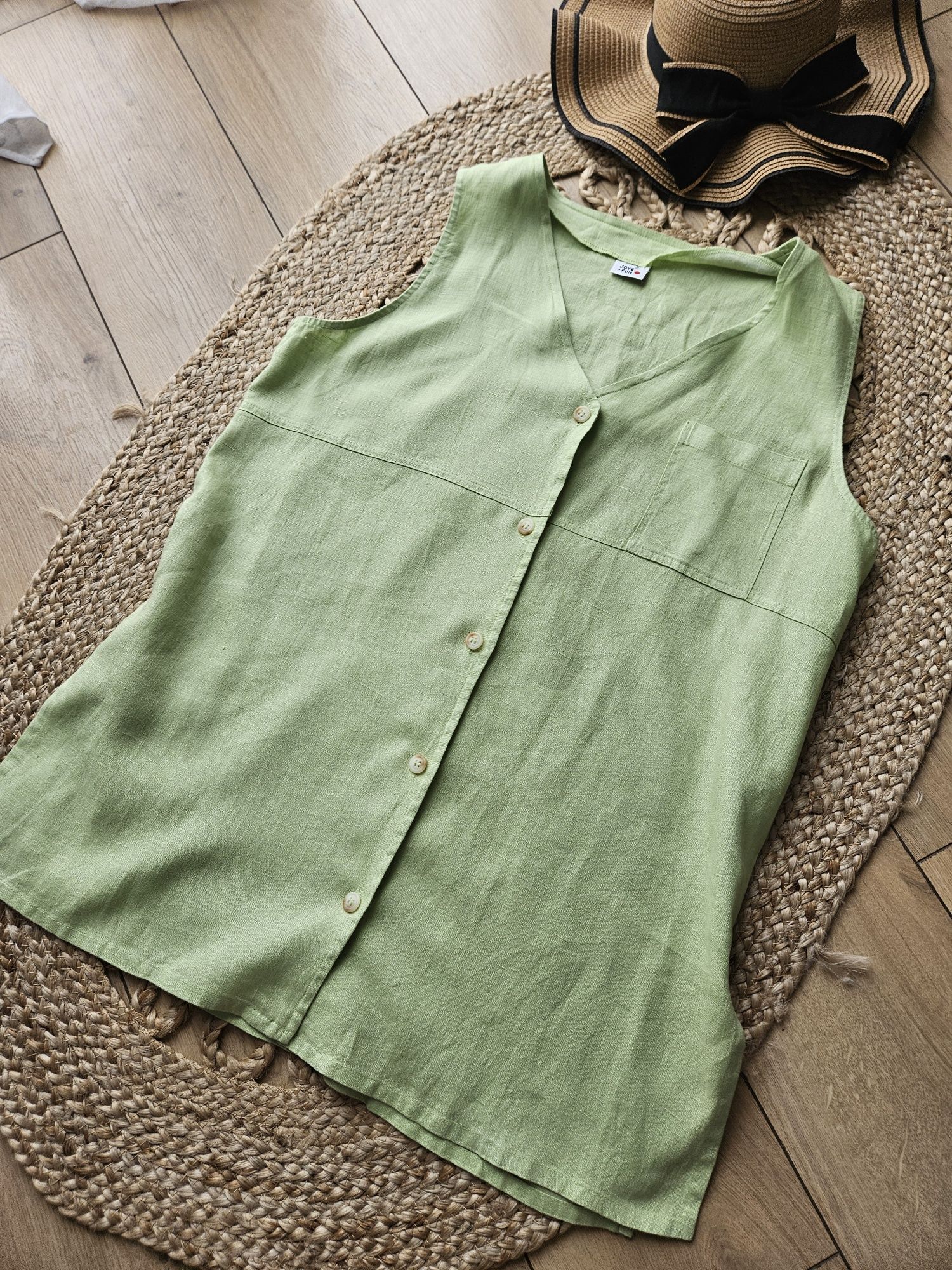 Pistacjowa lniana kamizelka damska / tunika XXL 100% Len plus size let
