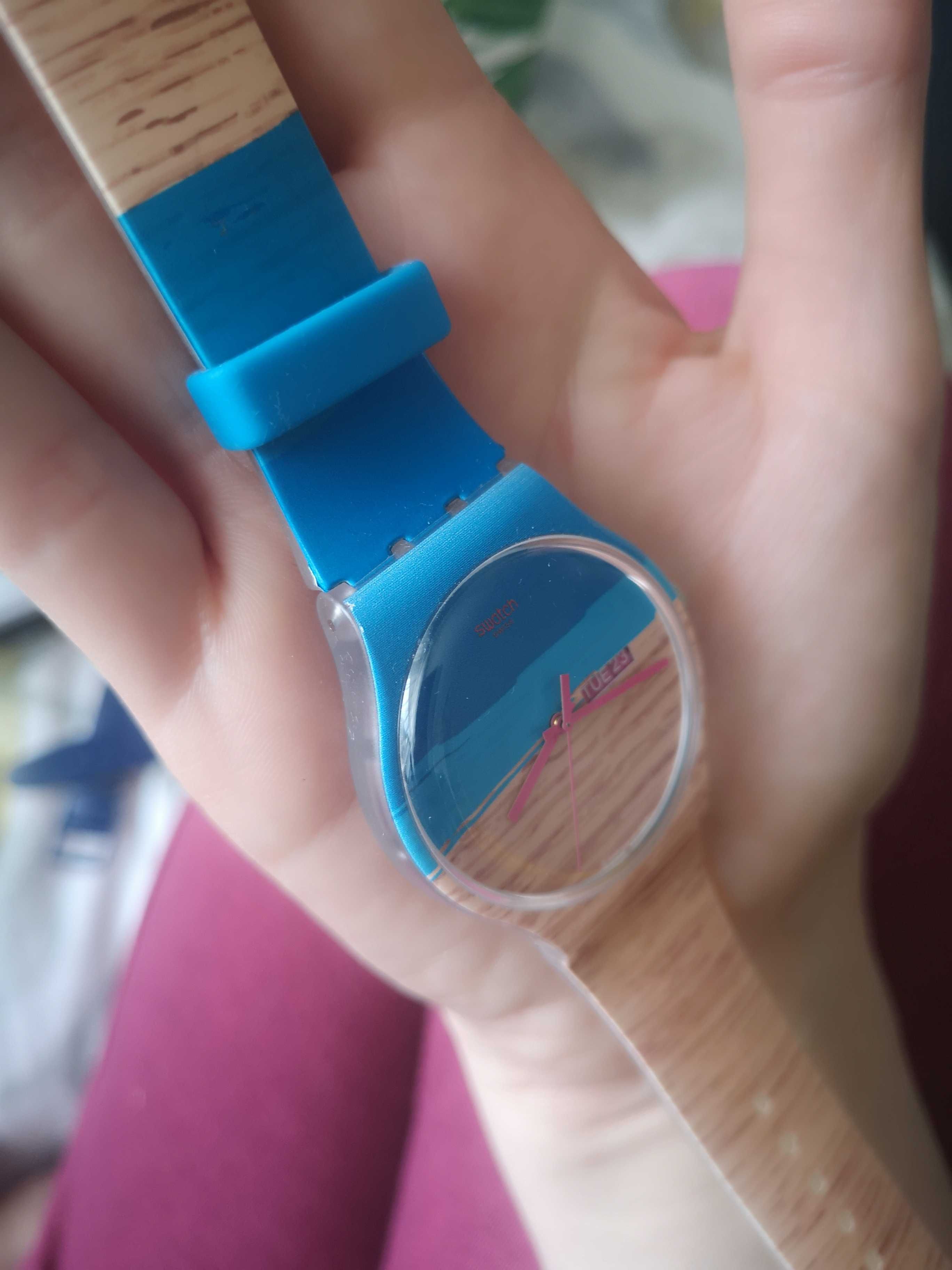 Nowy Zegarek swatch new gent niebieski beżowy plaża