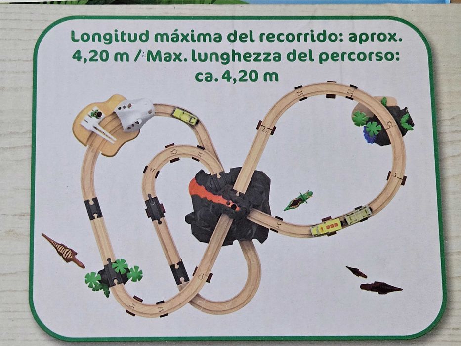 Pista de comboio de madeira de dinossauros