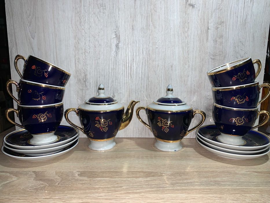 Кобальт чашка блюдце сервиз заварник сахарница посуда Довбышский завод