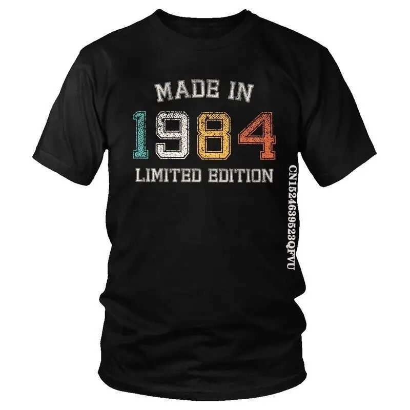 T-Shirt preta algodão nascidos em 1984