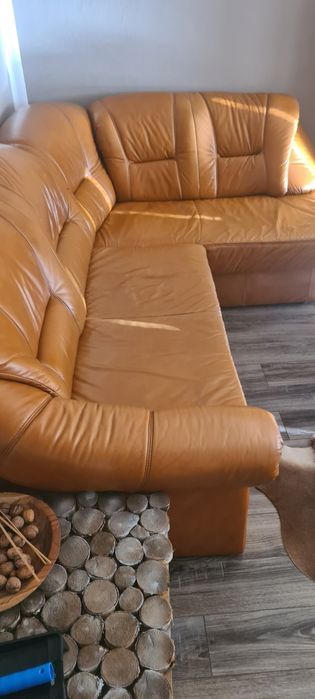 Wypoczynek rogówka + fotel skóra naturalna