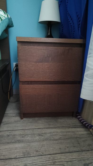 Zestaw mebli do sypialni Ikea MALM brązowe szafki nocne łóżko materac