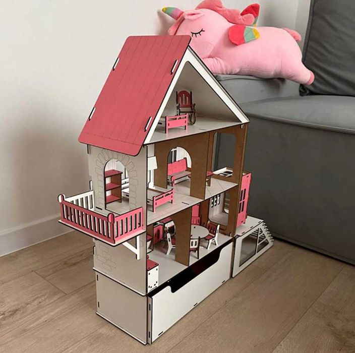 Будинок для ляльок LOL, 60 см, з терасо, меблями, шухлядкою з хдф