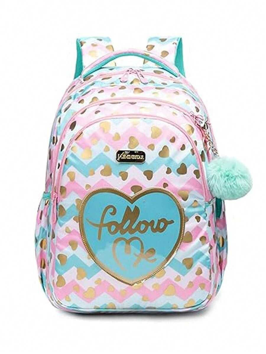 Pack Escolar rosa e verde com coração 3 peças