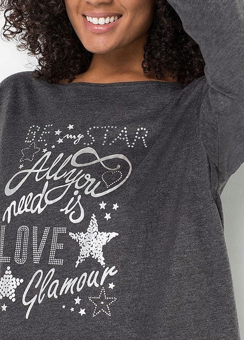 B.P.C piżama damska bluzka i spodnie szare ze srebrnymi napisami r.40/