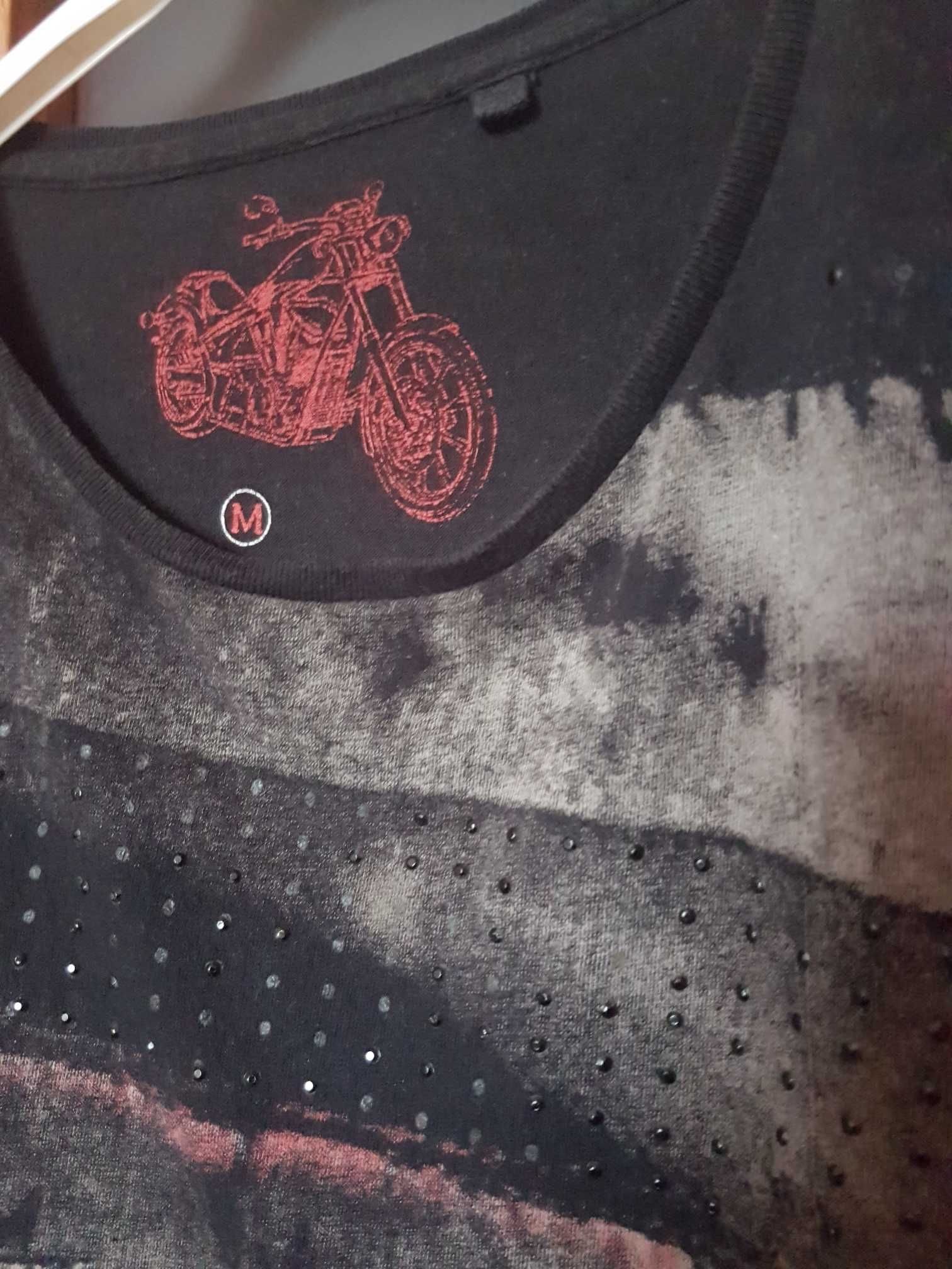 Bluzka czarna z motywem motocyklisty, dżety,  t shirt, bawełna, r, M