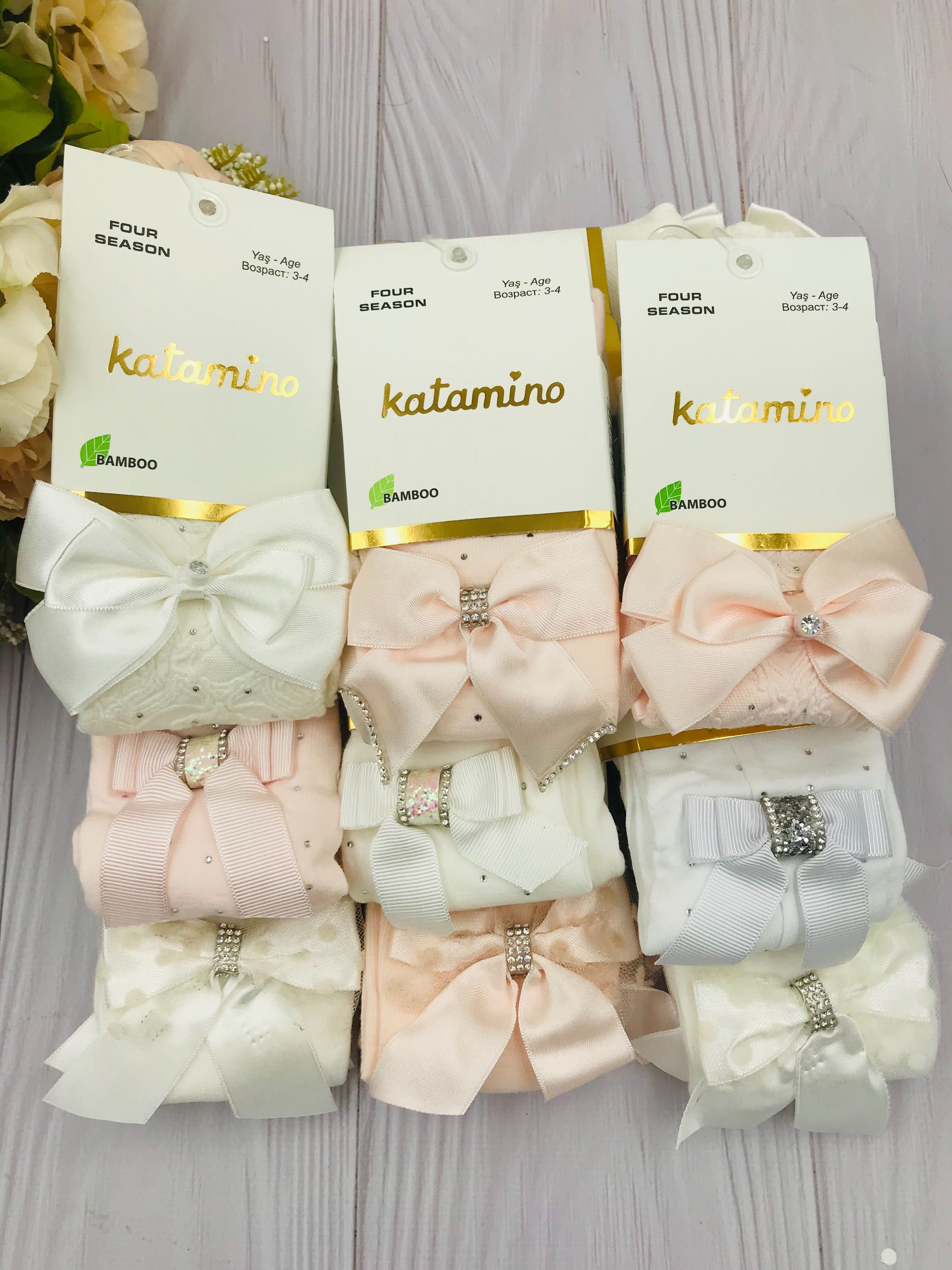 Нарядні білі колготи для дівчинки з бантиком Arty, Belino, Katamino