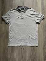 Koszulka polo Calvin Klein męska L paski szara beżowa bawełna t-shirt