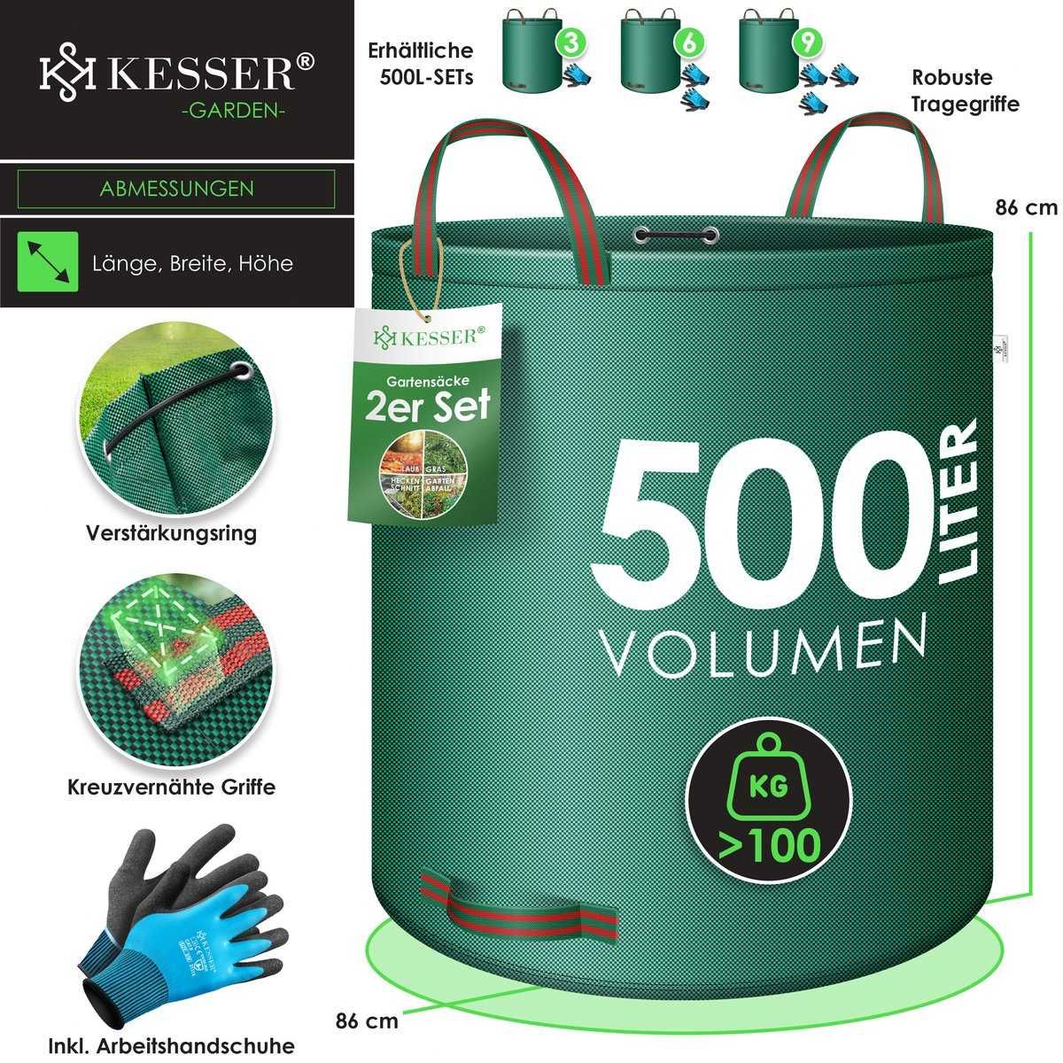 Zestaw worków ogrodowych KESSER® Worek na liście odpady 2x500L zielone