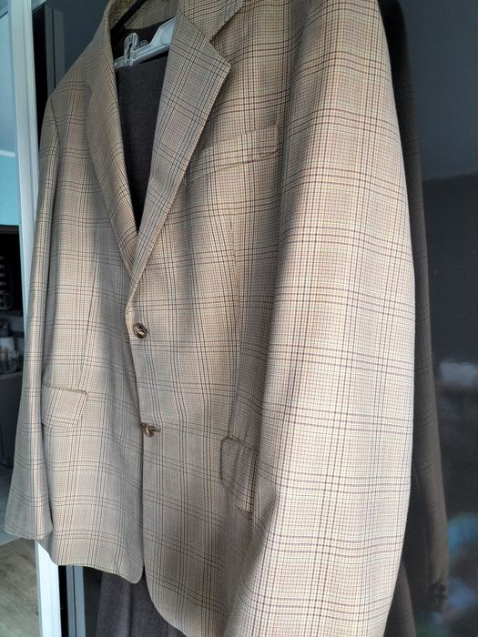 Garnitur w kratkę beż brąz L Xl