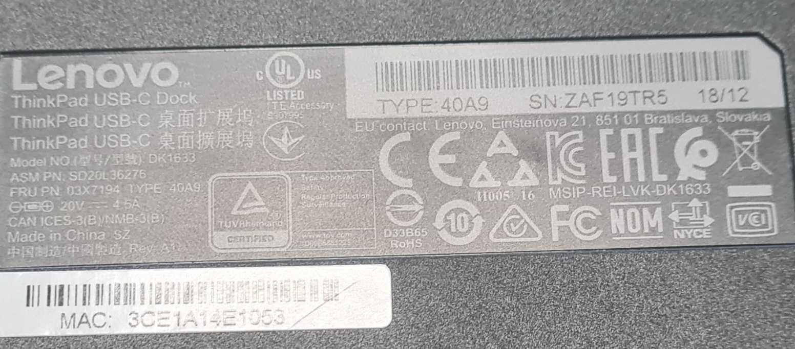Stacja dokująca Lenovo 40A9 z zasilaczem 135W