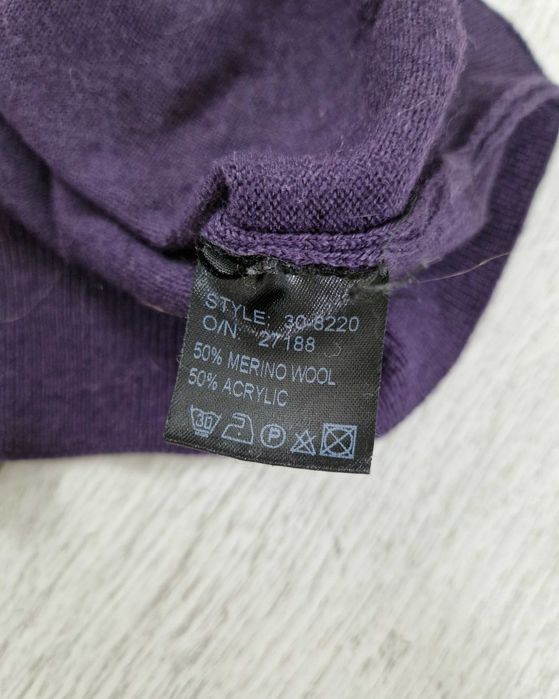 Lindbergh fioletowy wełniany sweter w serek 50% wełna merino XL