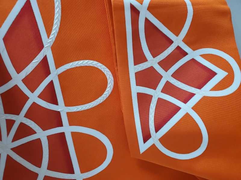 Japoński pas nagoya obi do kimono pomarańczowy w białe linie 334 cm