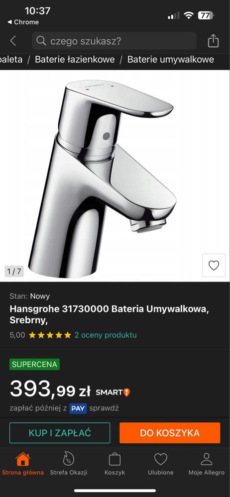 Hansgrohe bateria umywalkowa  srebrna