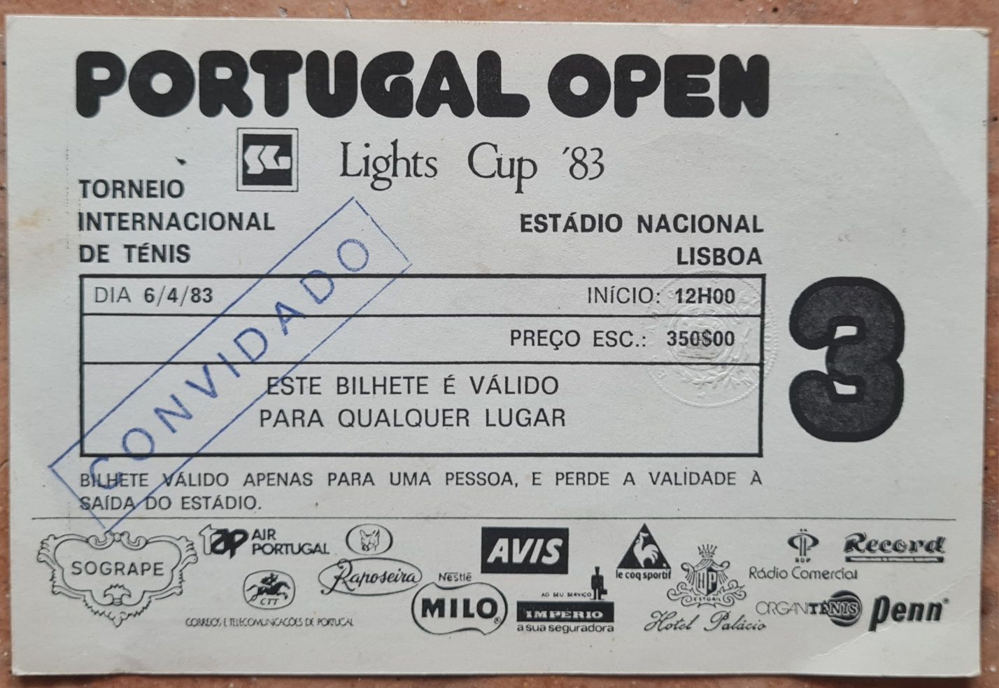 Bilhete 1983 Portugal Open Tenis