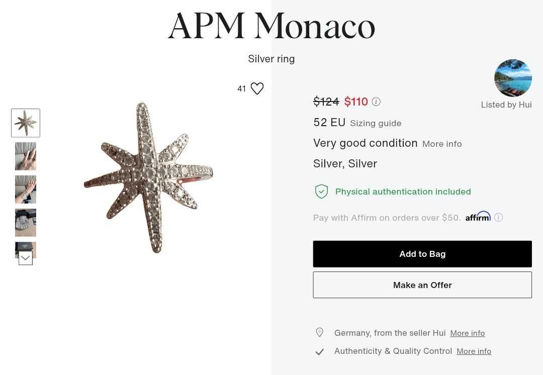 Брендовое серебряное кольцо Apm Monaco Meteorites с цирконами