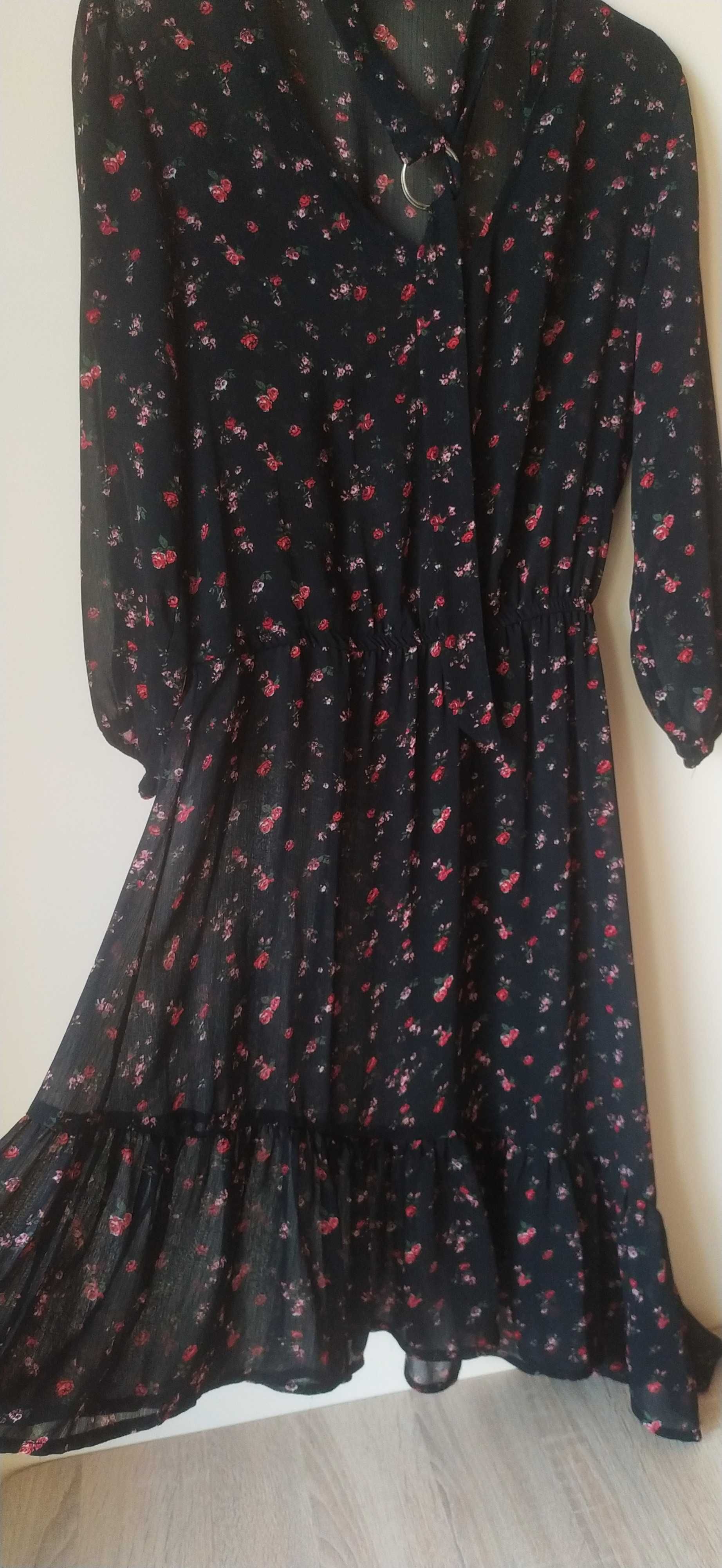 Czarna sukienka mgiełka w kwiaty,Sinsay , rozmiar S/36