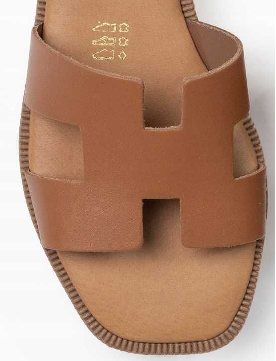 NOWE Damskie skórzane klapki casual HERMESKI brązowe 36 - 41