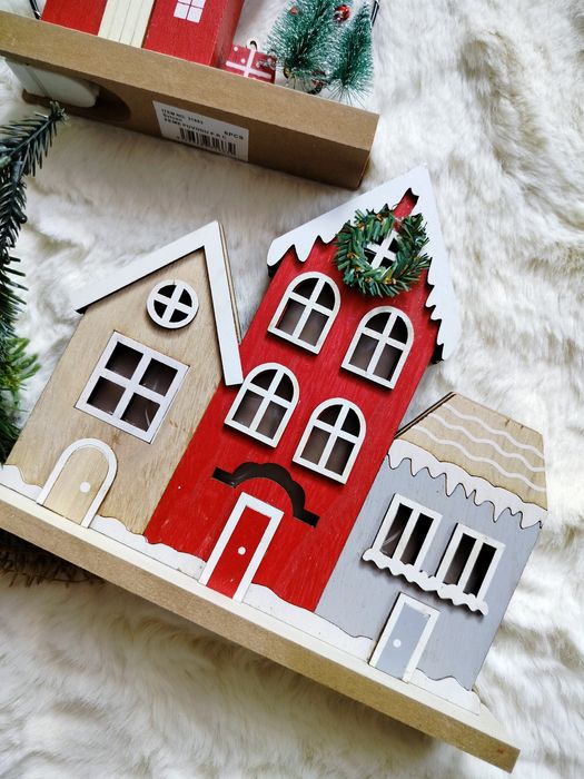 Nowe świecące drewniane ozdoby świąteczne domki choinki Home & You