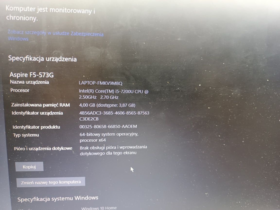 Laptop Aspire f5-573g i5-7200u 2*2,7ghz4/512ssd g940mx Komis Madej Sc