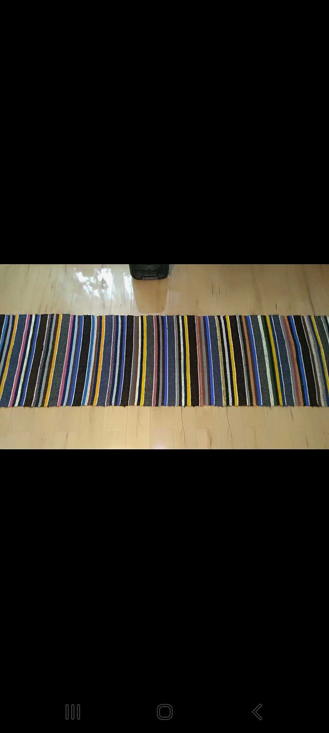 Piękny nowy chodnik dywan tkany na krosnach PRL 73x354 cm