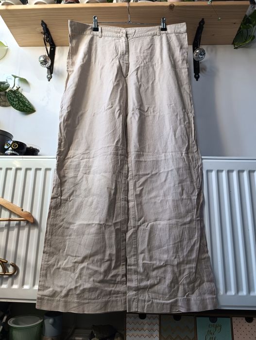 Spodnie luźne szerokie, spodnie lniane, len i wiskoza beżowe 46