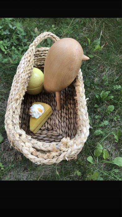 Naturalny koszyk z uchwytem z hiacyntu jasnobeżowy boho do dekoracji