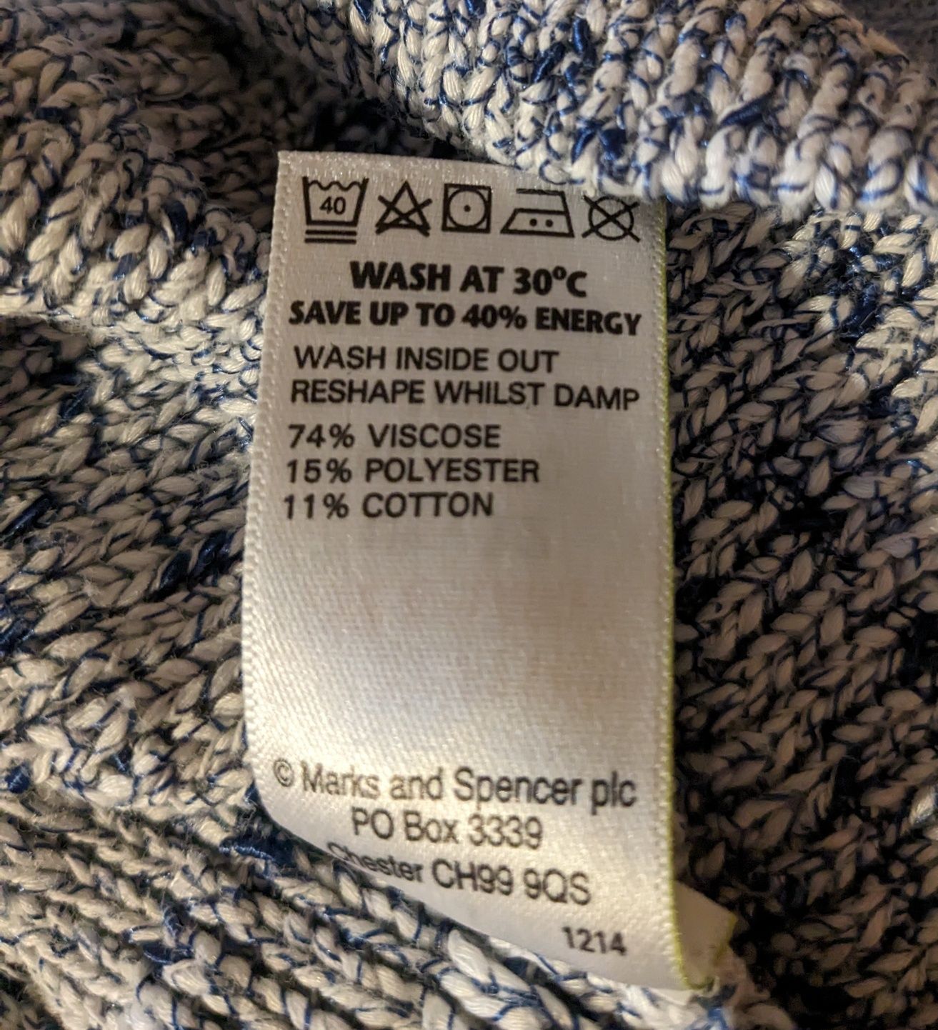 Sweterek damski,bluzka, rękaw 3/4 M&S r.M/L, biało-granatowy melanż