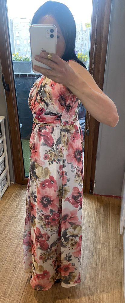 Piekna szyfonowa suknia w kwiaty S/M