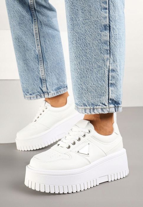 Białe Sneakersy na Platformie z Tłoczeniem R 40