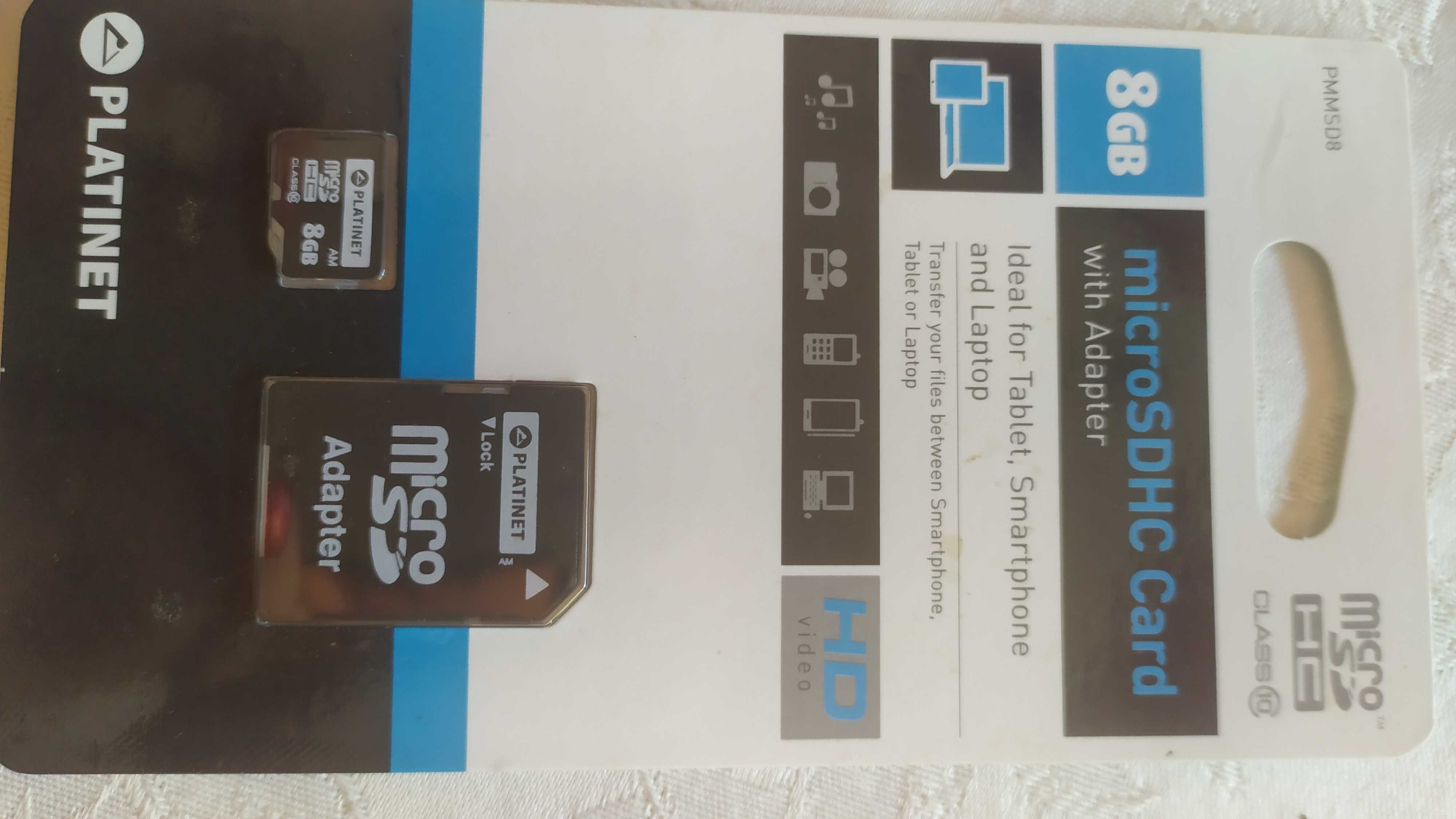 Nowa karta pamięci 8 GB MicroSDHC Card with adapter, Platinet