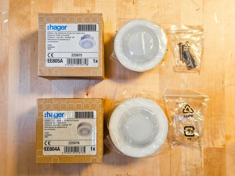 Detetor de movimento 360° saliente/embutir creme – HAGER EE805A/EE804A