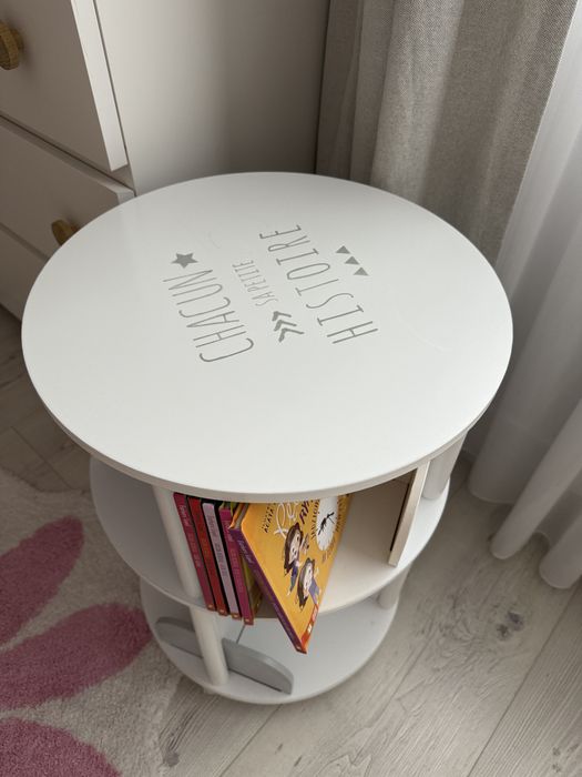 Szafka obrotowa dziecięca na książki regał biały funkcjonalny kółka